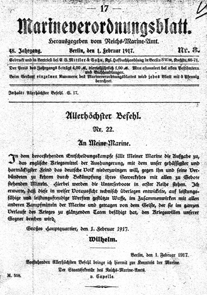 Wilhelm II. - Befehl vom 01.02.1917